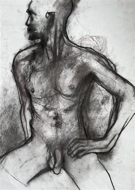 1872 Original Charcoal Drawing Male Nude Etsy