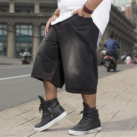 Mens Straight Loose Hiphop Streetwear Baggy Jeans Shorts Men Summer