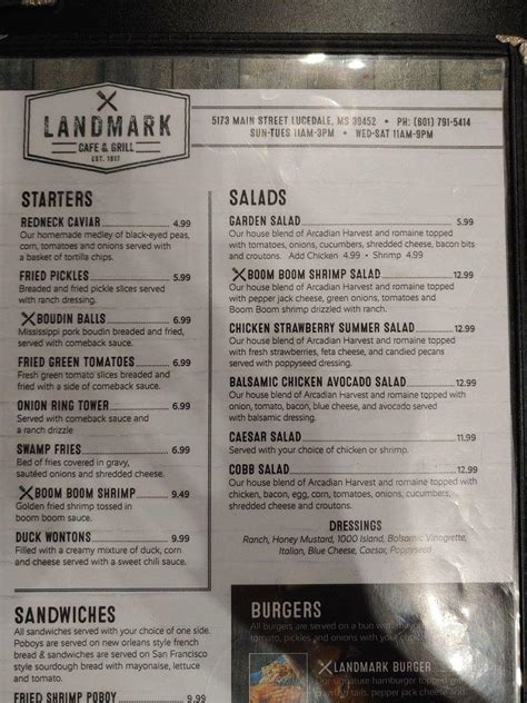 Menu at Landmark Café & Grill cafe, Lucedale