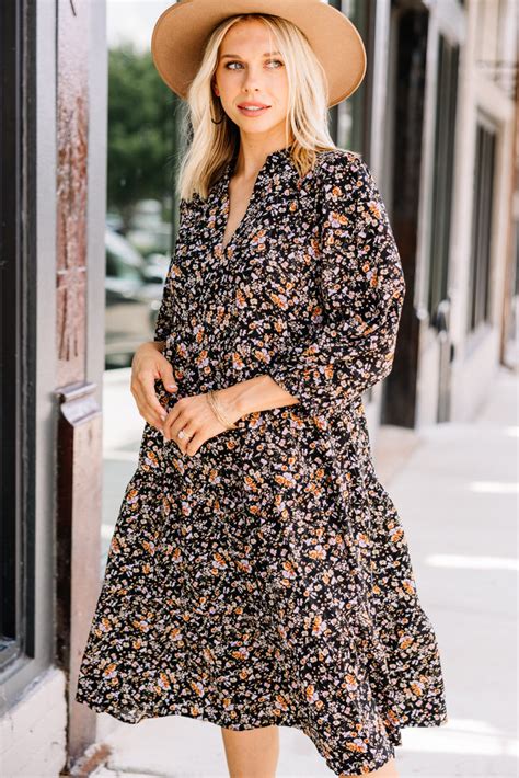 Cute Black Ditsy Floral Midi Dress Boutique Midis Shop The Mint