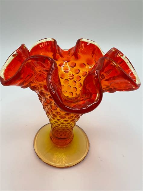 Vintage Fenton Hobnail Amberina Glass Small Vase Etsy