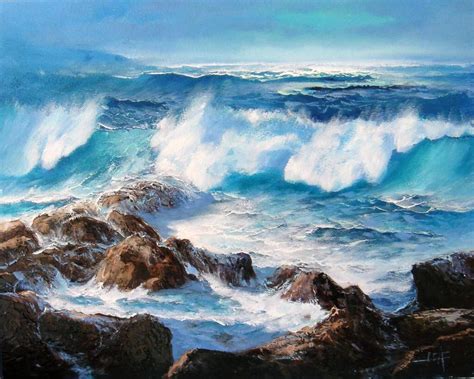 Olas Y Rocas Pintura De Paisaje Marino