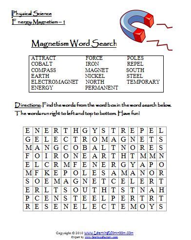 Learning Ideas - Grades K-8: Magnetism Word Search and Video ...