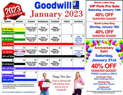 Goodwill Sales Calendar Indiana 2025 Printable
