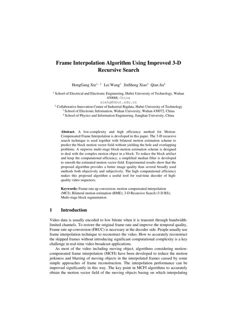 (PDF) Frame Interpolation Algorithm Using Improved 3-D Recursive Search