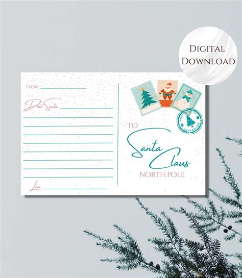 Santa Postcard Printable Template Postcard to Santa Claus - Etsy