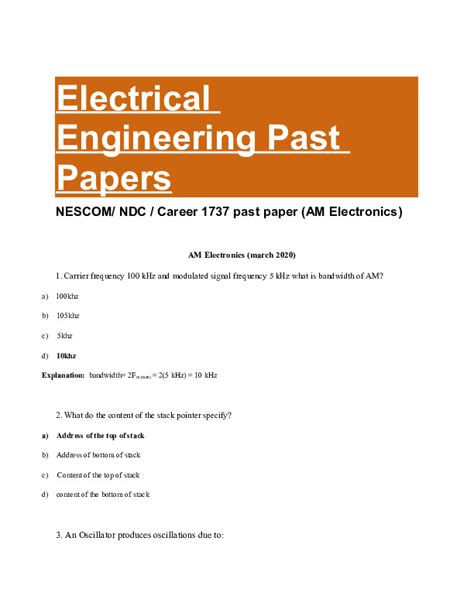 Electrical Engineering Past Papers NESCOM NDC Career 1737 Past