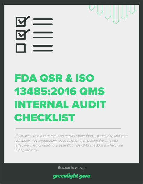 Fda Qsr And Iso 134852016 Qms Internal Audit Checklist Free Download