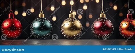 Close Up Of Christmas Baubles In A Row Ai Generated Stock Photo