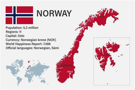 mapa de noruega muy detallado con bandera, capital y pequeño mapa del ...