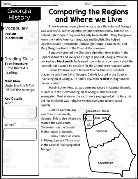 2nd Grade Reading Packet Georgia S Historical Figures Regions By