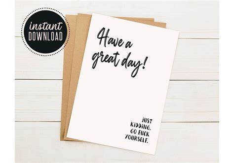 Printable F You Card Funny Printable X Greeting Card A Blank Greeting Card Fuck You Card