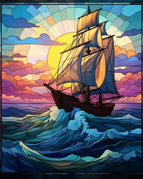 Premium Photo Stained Glass Window Showing Sailboat On Ocean