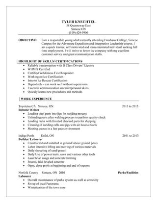 Tyler Knechtel Resume Pdf