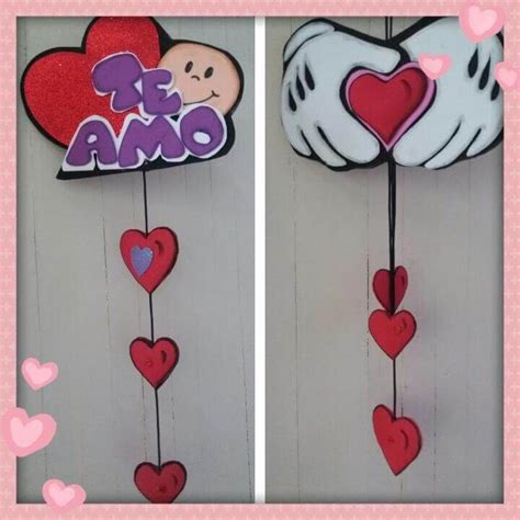 Two Pictures With Hearts Hanging From Them