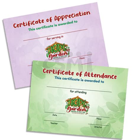 Vbs Hope Garden Certificates For Vacation Bible School 2024 Lazada Ph