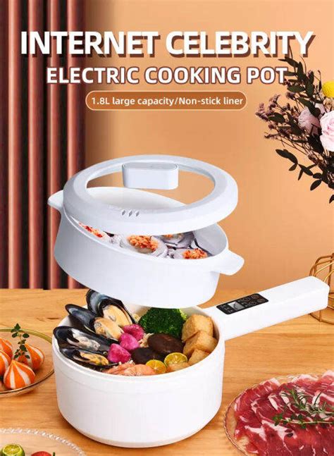 Multi Purpose Electric Cooker With Steamer Electric Skillets Long Handle Electric Hot Pot Mini