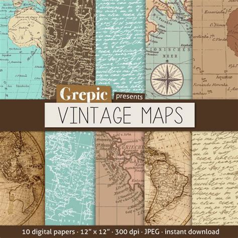 Vintage Maps Digital Paper Pack For Scrapbooking