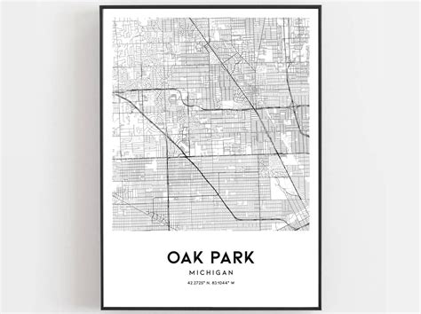 Oak Park Map Print Oak Park Map Poster Wall Art Mi City | Etsy