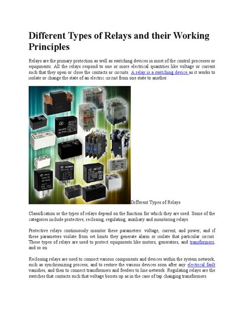 Different Types of Relays and Their Working Principles | PDF | Relay ...