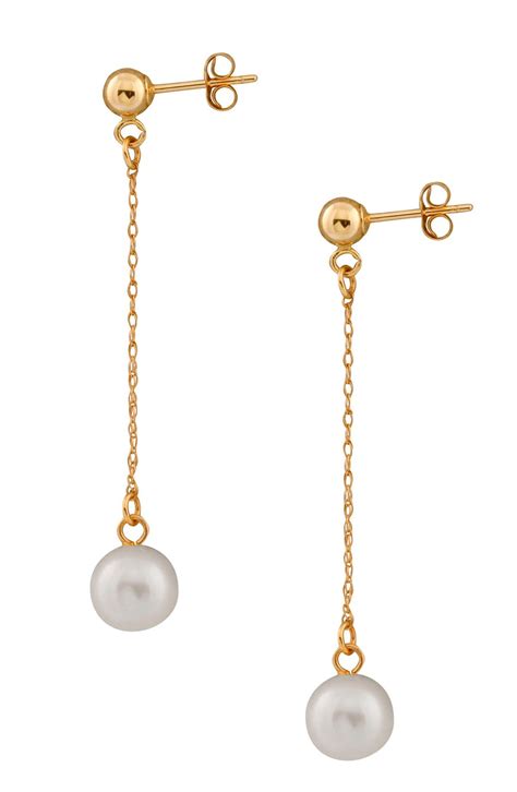 SPLENDID PEARLS 14K Yellow Gold 7-7.5mm Freshwater Pearl Dangling