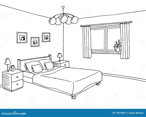 Ilustração Interior Branca Preta Do Esboço Da Arte Gráfica Do Quarto