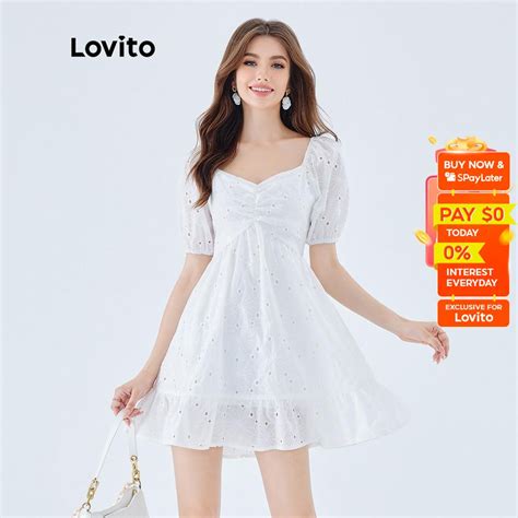 Lovito Casual Plain Ruffle Hem Short Sleeves A Line Mini Dress For