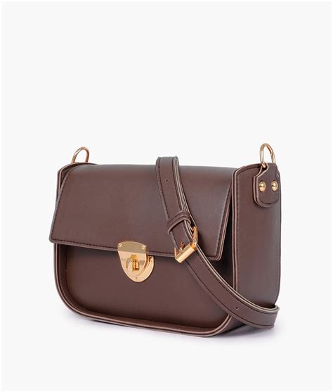 Dark Brown Saddle Bag With Twist Lock Rtw Creation