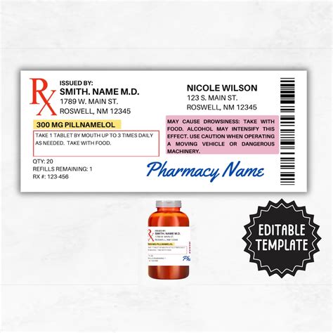 Prescription Label Template Editable Horizontal RX Bottle Label Template Pill Bottle Label ...