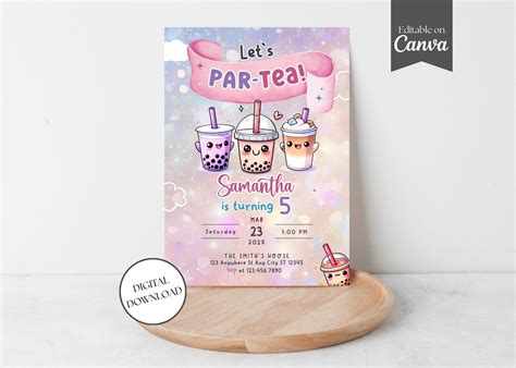 Boba Tea Birthday Invitation Template Par Tea Invitation Par Tea