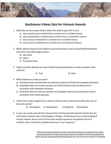 GeoScience Videos Quiz for Volcanic Hazards | Summaries Volcanology ...