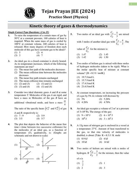 Solution Kinetic Theory Of Gases Thermodynamics Practice Sheet Studypool