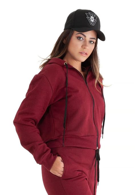 Moletom Canguru Cropped Feminino Bordo Zipper E Capuz Liso