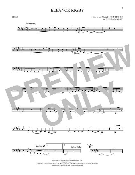 Eleanor Rigby By The Beatles Sheet Music For Cello Solo At Sheet Music