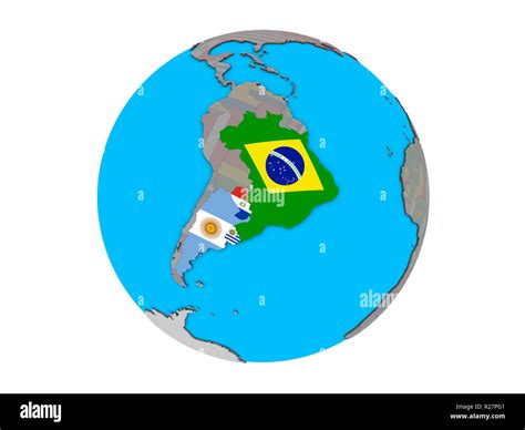 Mercosur Memebers With Embedded National Flags On Blue Political D