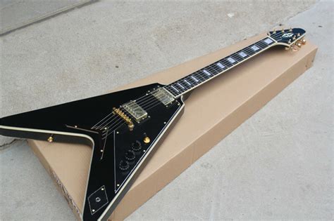 Guitarra El Trica Flying V Custom Shop Black Replica Chinesa