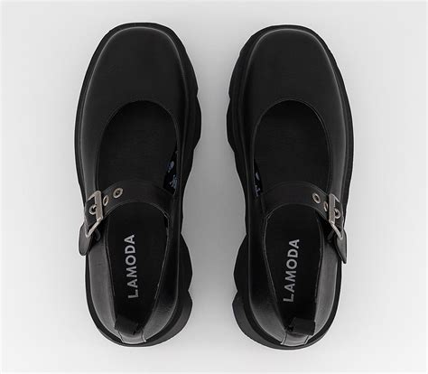 lamoda chunky mary jane black flat shoes  women