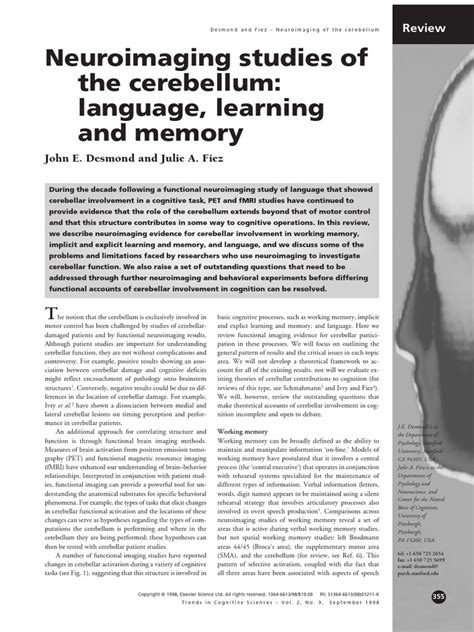 Neuroimaging Studies of The Cerebellum Language | PDF | Cerebellum | Memory