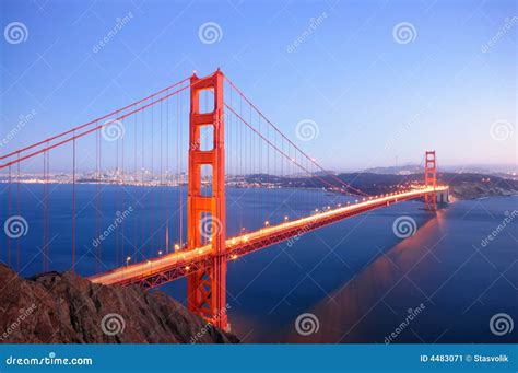 Golden Gate Bridge Glows In The Dusk Stock Image Image Of Cable