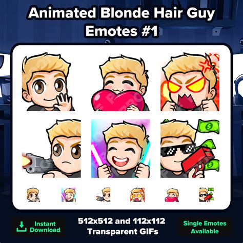 Animated Blonde Hair Guy Twitch Emotes Wave Love Rage Money Dono Raid