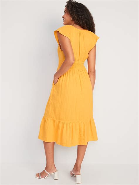 Waist Defined Flutter Sleeve Smocked Midi Dress Old Navy