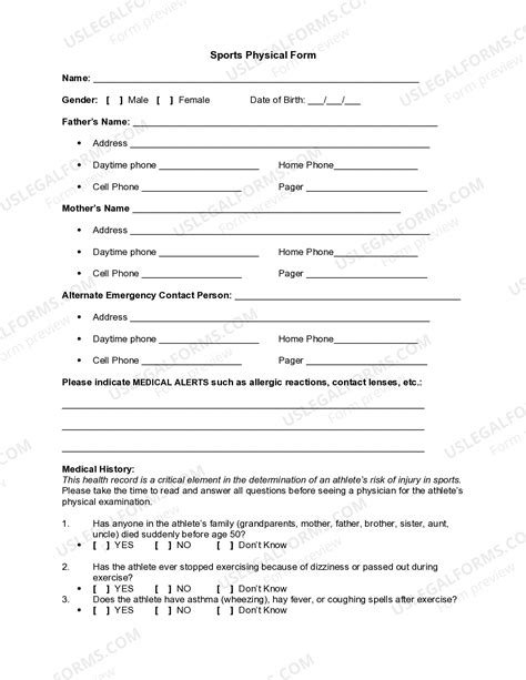 Texas Sports Physical Form - Sports Form | US Legal Forms