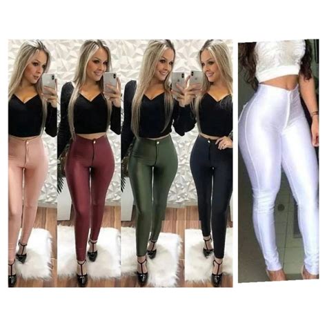 Calça Disco Hot Pants cintura alta Skinny em cirrê bolsos legging Shopee Brasil