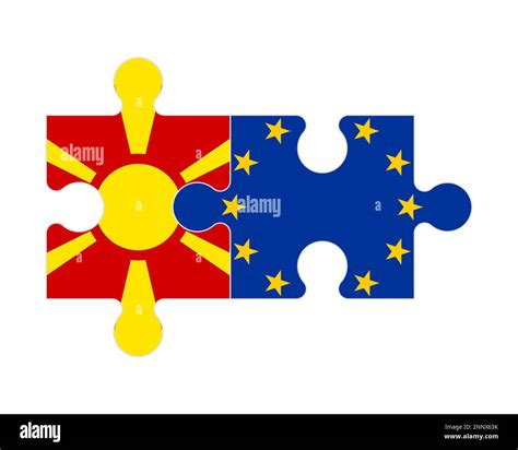 Connected Puzzle Of Flags Of Northern Macedonia And European Union