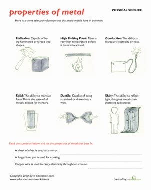 Physical Science Review Properties Of Metal Worksheet Education