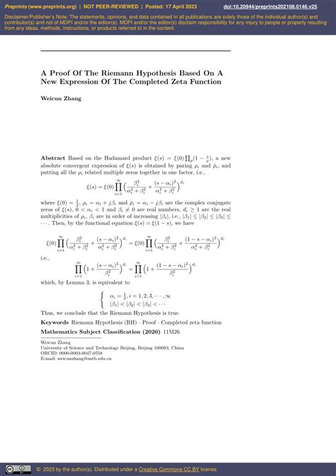 Pdf A Proof Of The Riemann Hypothesis Based On A New Expression Of