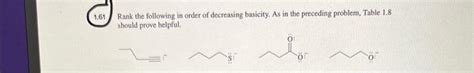 Solved Rank The Following In Order Of Decreasing Basicity