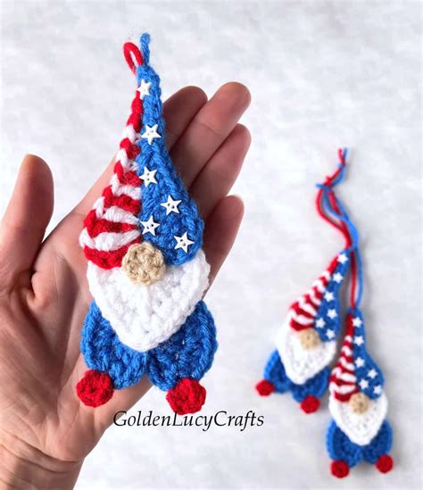 Crochet Patriotic Gnome Ornament Goldenlucycrafts