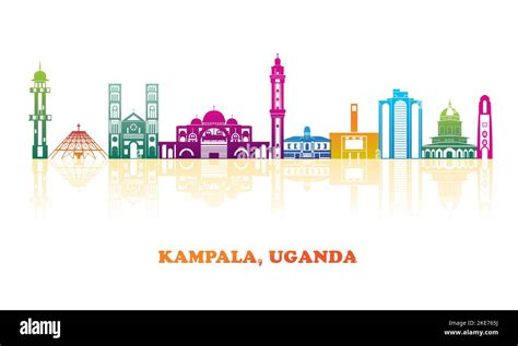 Colourfull Skyline panorama of city of Kampala, Uganda - vector ...