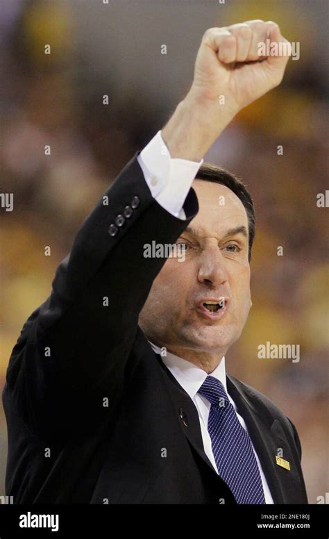 Duke Head Coach Mike Krzyzewski Signals To His Team During The First Half Against West Virginia